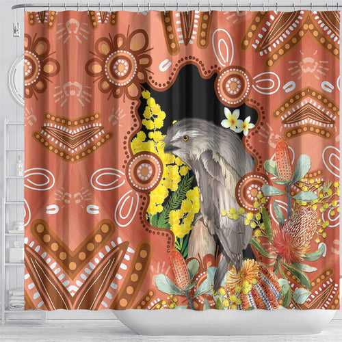 Australia Tawny Frogmouth Shower Curtain Golden Wattle Banksia Aboriginal Art - Aussie Hoodie
