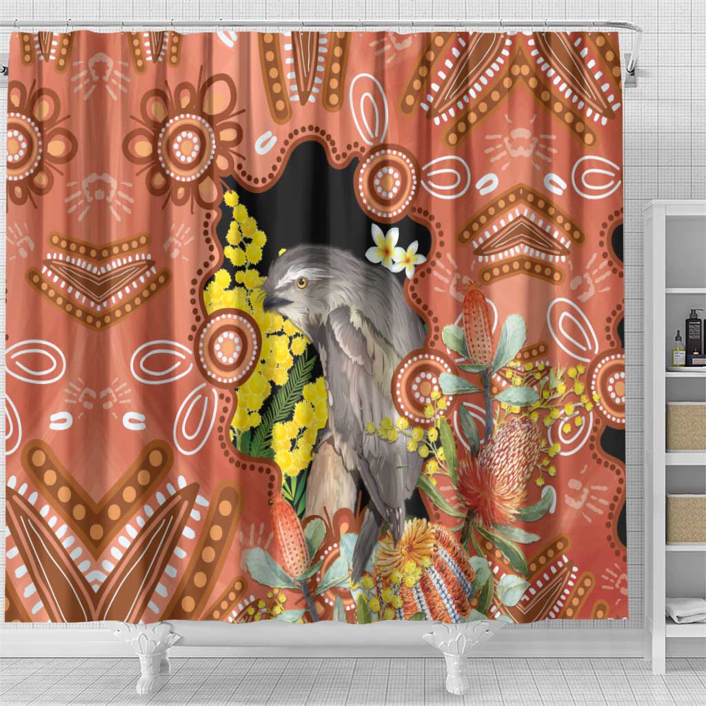 Australia Tawny Frogmouth Shower Curtain Golden Wattle Banksia Aboriginal Art - Aussie Hoodie
