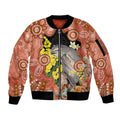 Australia Tawny Frogmouth Sleeve Zip Bomber Jacket Golden Wattle Banksia Aboriginal Art - Aussie Hoodie
