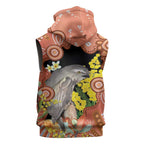 Australia Tawny Frogmouth Sleeveless Hoodie Golden Wattle Banksia Aboriginal Art - Aussie Hoodie