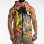 Australia Tawny Frogmouth Sleeveless Zip Hoodie Golden Wattle Banksia Aboriginal Art LT14
