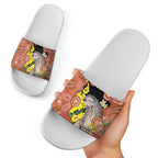 Australia Tawny Frogmouth Slide Sandals Golden Wattle Banksia Aboriginal Art - Aussie Hoodie