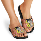 Australia Tawny Frogmouth Slide Sandals Golden Wattle Banksia Aboriginal Art - Aussie Hoodie