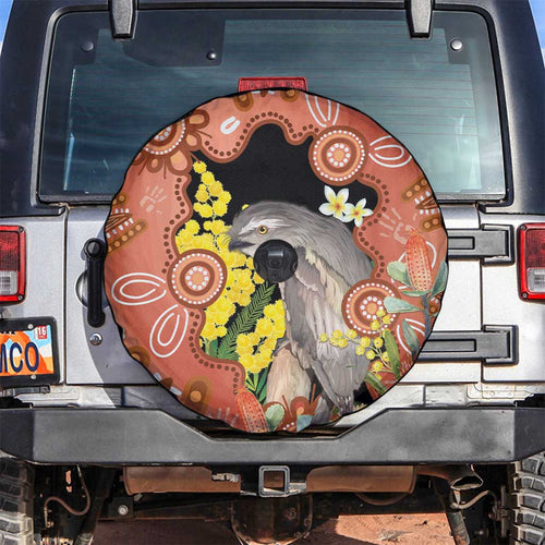 Australia Tawny Frogmouth Spare Tire Cover Golden Wattle Banksia Aboriginal Art - Aussie Hoodie