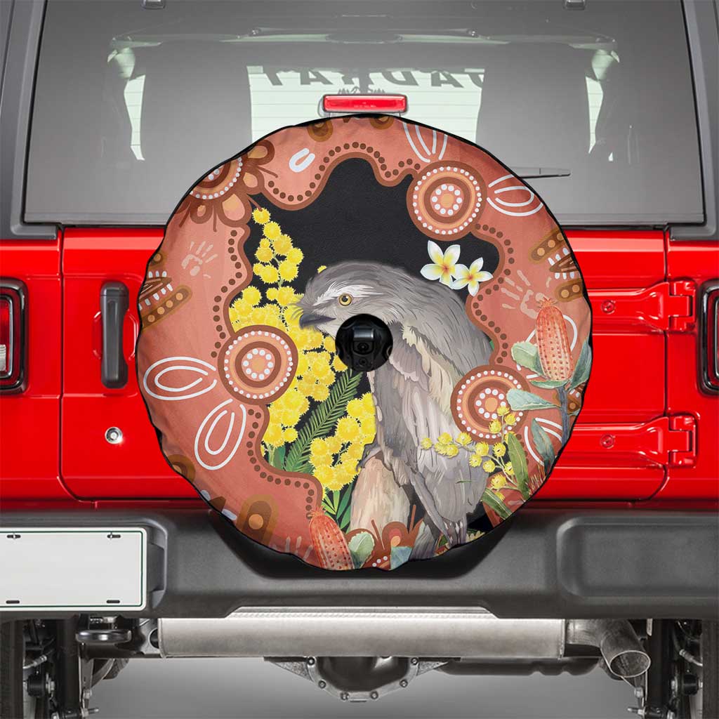 Australia Tawny Frogmouth Spare Tire Cover Golden Wattle Banksia Aboriginal Art - Aussie Hoodie