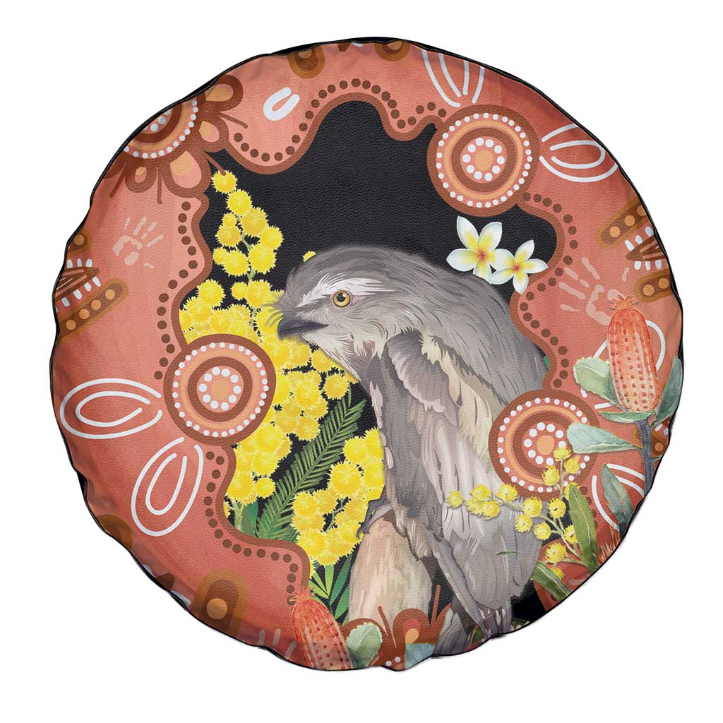Australia Tawny Frogmouth Spare Tire Cover Golden Wattle Banksia Aboriginal Art - Aussie Hoodie