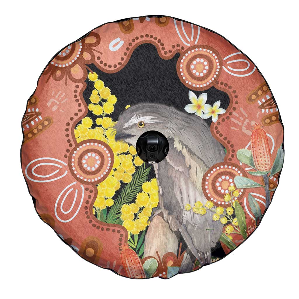 Australia Tawny Frogmouth Spare Tire Cover Golden Wattle Banksia Aboriginal Art - Aussie Hoodie