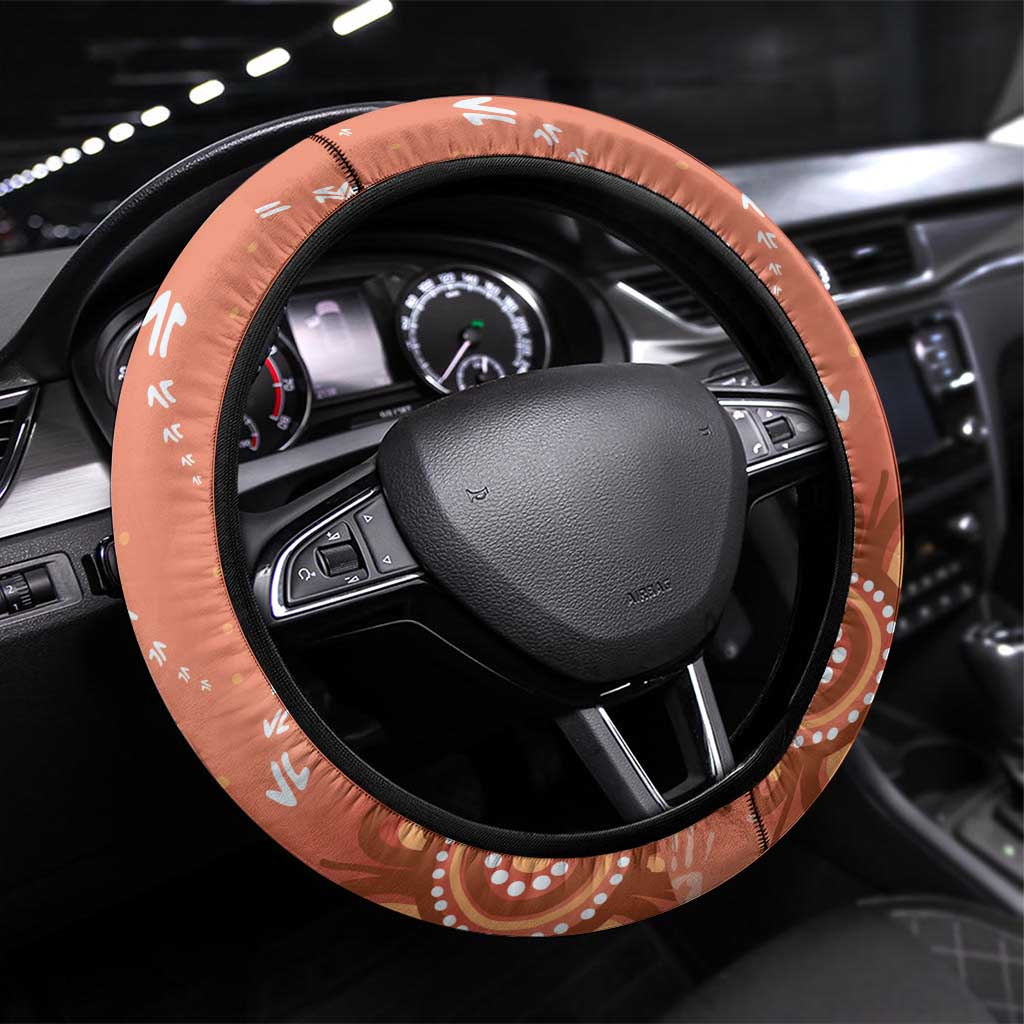 Australia Tawny Frogmouth Steering Wheel Cover Golden Wattle Banksia Aboriginal Art - Aussie Hoodie