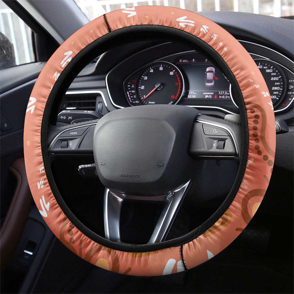 Australia Tawny Frogmouth Steering Wheel Cover Golden Wattle Banksia Aboriginal Art - Aussie Hoodie