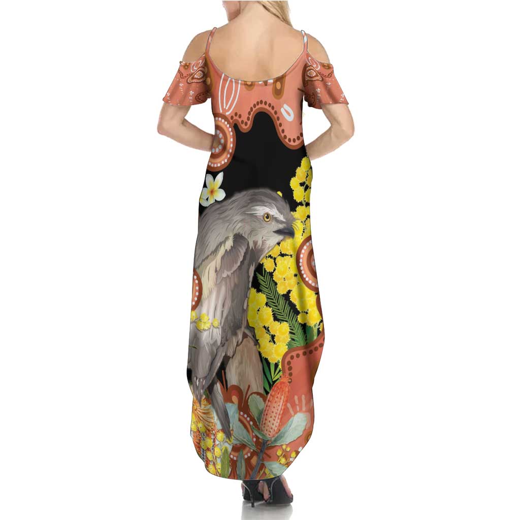 Australia Tawny Frogmouth Summer Maxi Dress Golden Wattle Banksia Aboriginal Art - Aussie Hoodie