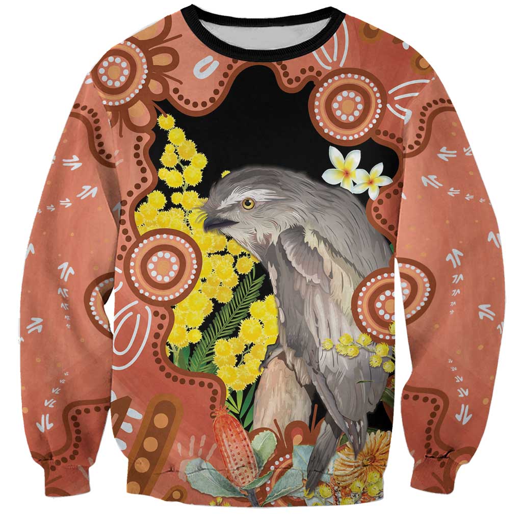 Australia Tawny Frogmouth Sweatshirt Golden Wattle Banksia Aboriginal Art - Aussie Hoodie