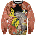 Australia Tawny Frogmouth Sweatshirt Golden Wattle Banksia Aboriginal Art - Aussie Hoodie