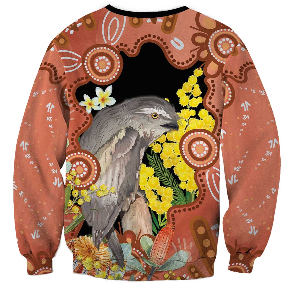 Australia Tawny Frogmouth Sweatshirt Golden Wattle Banksia Aboriginal Art - Aussie Hoodie