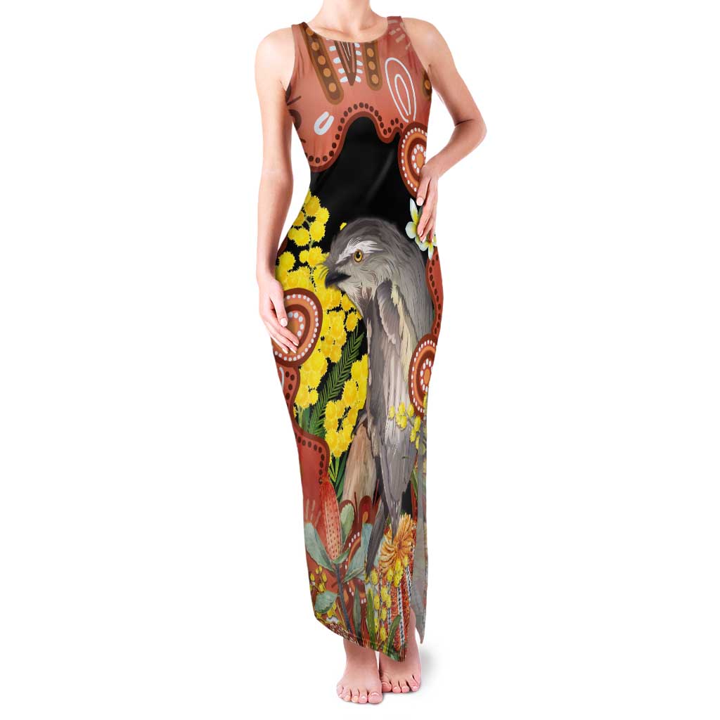 Australia Tawny Frogmouth Tank Maxi Dress Golden Wattle Banksia Aboriginal Art - Aussie Hoodie