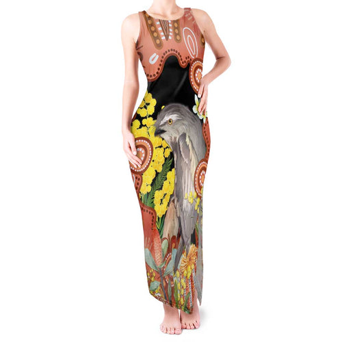 Australia Tawny Frogmouth Tank Maxi Dress Golden Wattle Banksia Aboriginal Art - Aussie Hoodie