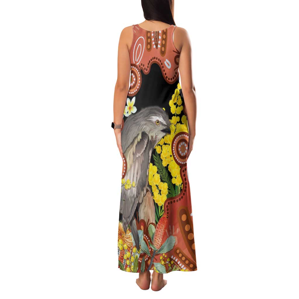 Australia Tawny Frogmouth Tank Maxi Dress Golden Wattle Banksia Aboriginal Art - Aussie Hoodie