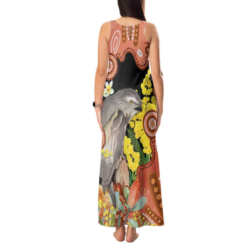 Australia Tawny Frogmouth Tank Maxi Dress Golden Wattle Banksia Aboriginal Art - Aussie Hoodie