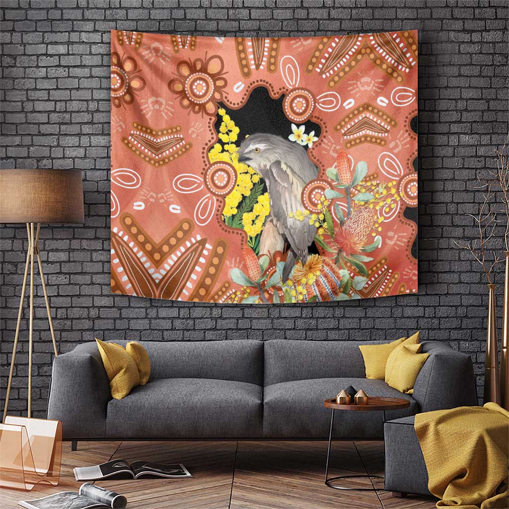Australia Tawny Frogmouth Tapestry Golden Wattle Banksia Aboriginal Art - Aussie Hoodie