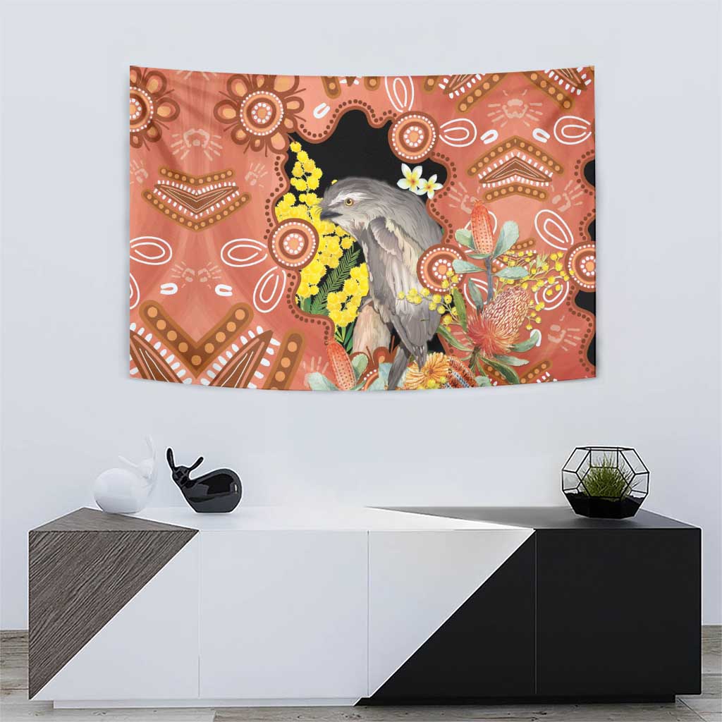 Australia Tawny Frogmouth Tapestry Golden Wattle Banksia Aboriginal Art - Aussie Hoodie