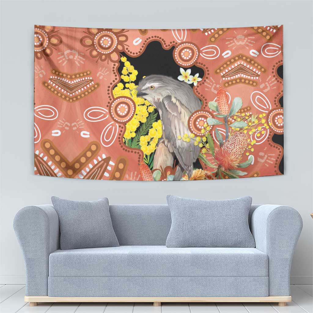 Australia Tawny Frogmouth Tapestry Golden Wattle Banksia Aboriginal Art - Aussie Hoodie