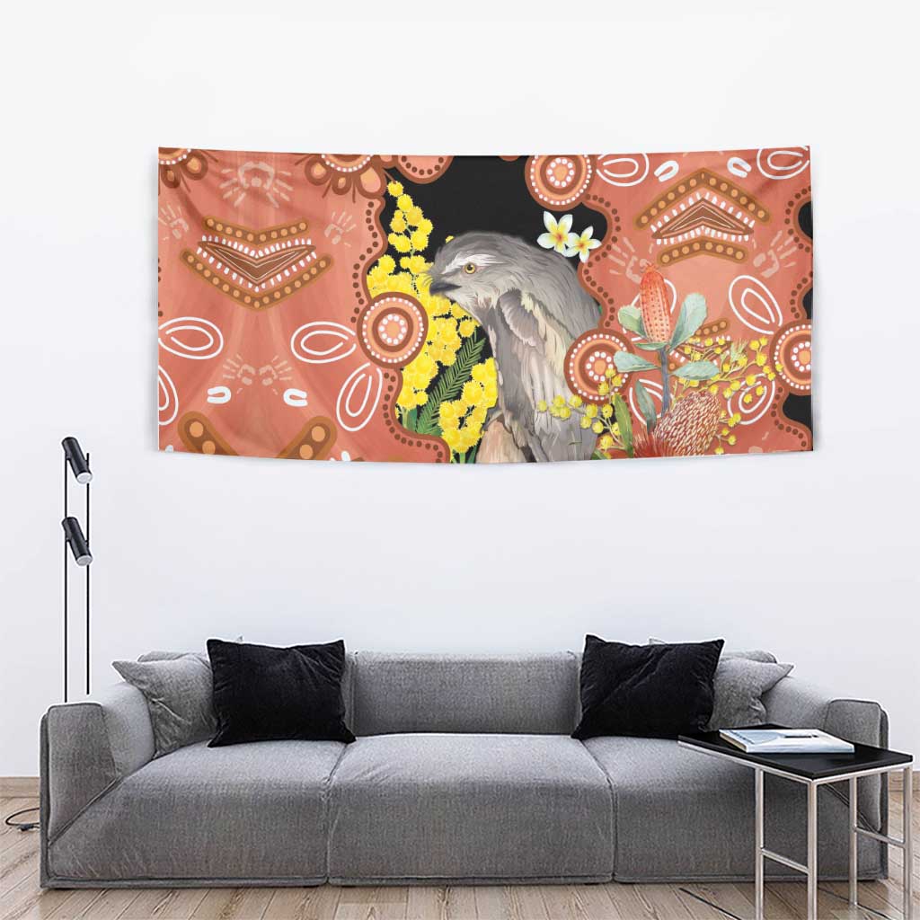 Australia Tawny Frogmouth Tapestry Golden Wattle Banksia Aboriginal Art - Aussie Hoodie