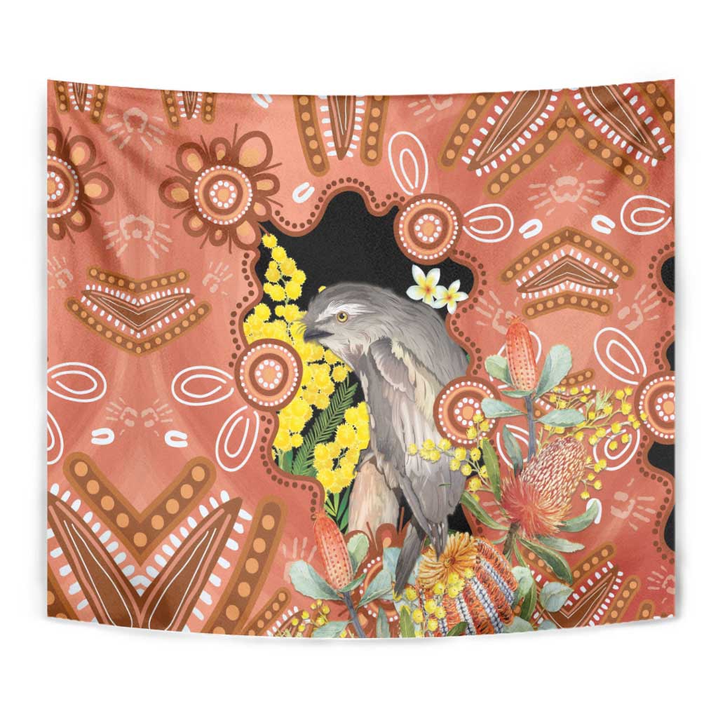 Australia Tawny Frogmouth Tapestry Golden Wattle Banksia Aboriginal Art - Aussie Hoodie