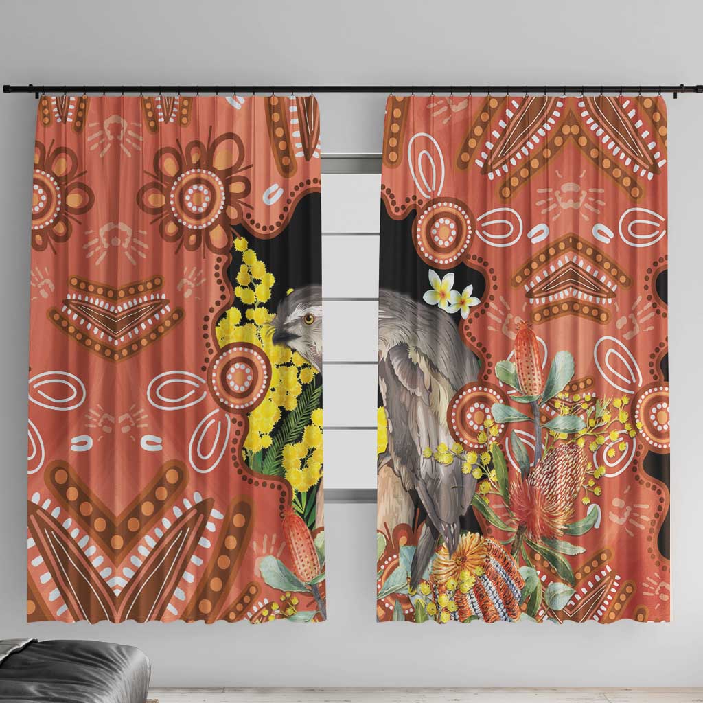 Australia Tawny Frogmouth Window Curtain Golden Wattle Banksia Aboriginal Art - Aussie Hoodie