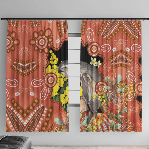 Australia Tawny Frogmouth Window Curtain Golden Wattle Banksia Aboriginal Art - Aussie Hoodie
