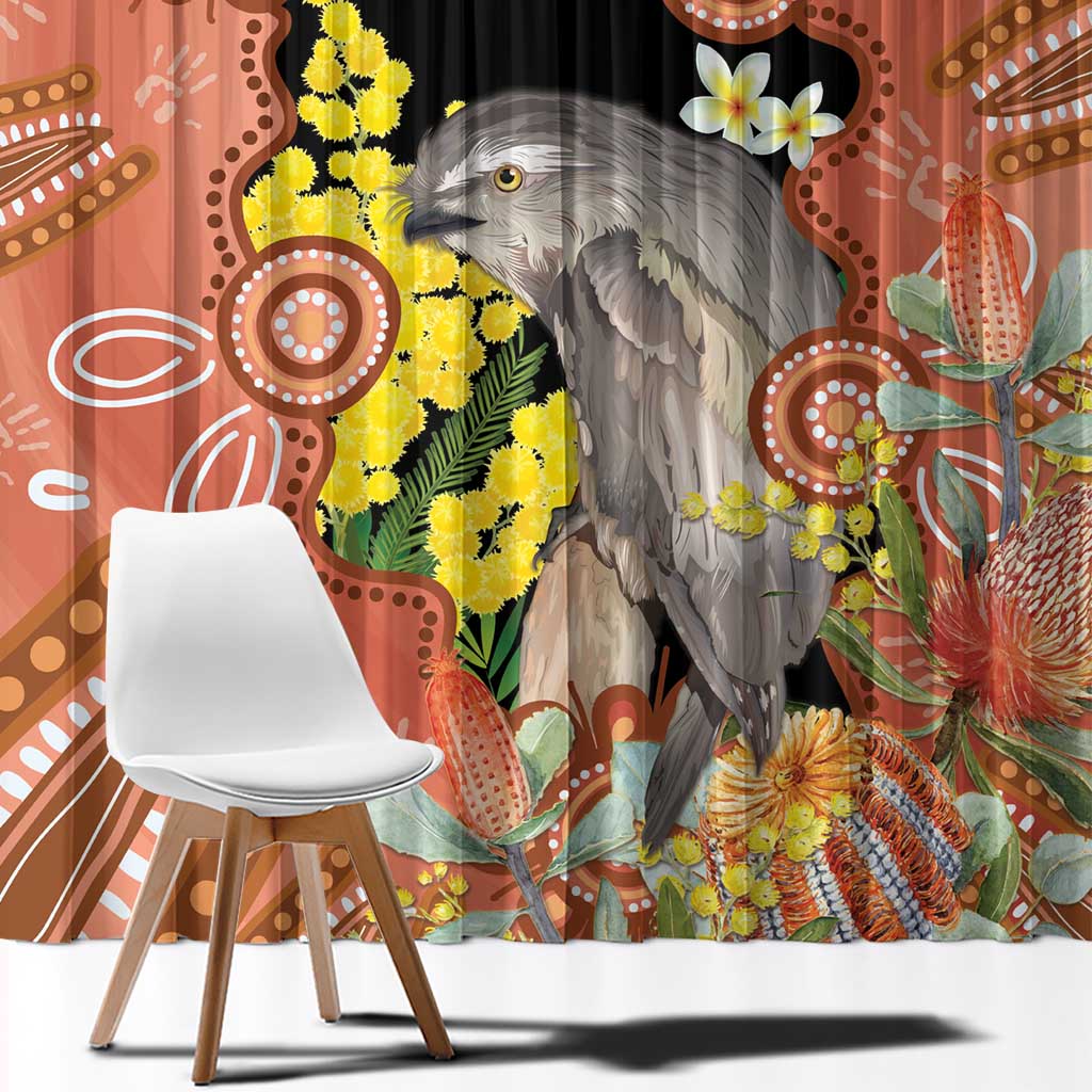 Australia Tawny Frogmouth Window Curtain Golden Wattle Banksia Aboriginal Art - Aussie Hoodie