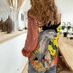 Australia Tawny Frogmouth Women Casual Shirt Golden Wattle Banksia Aboriginal Art - Aussie Hoodie