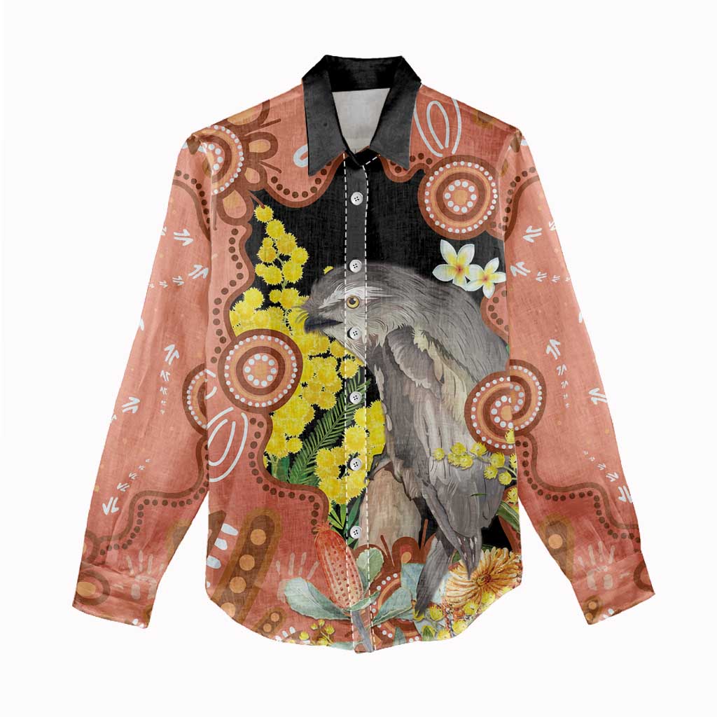 Australia Tawny Frogmouth Women Casual Shirt Golden Wattle Banksia Aboriginal Art - Aussie Hoodie