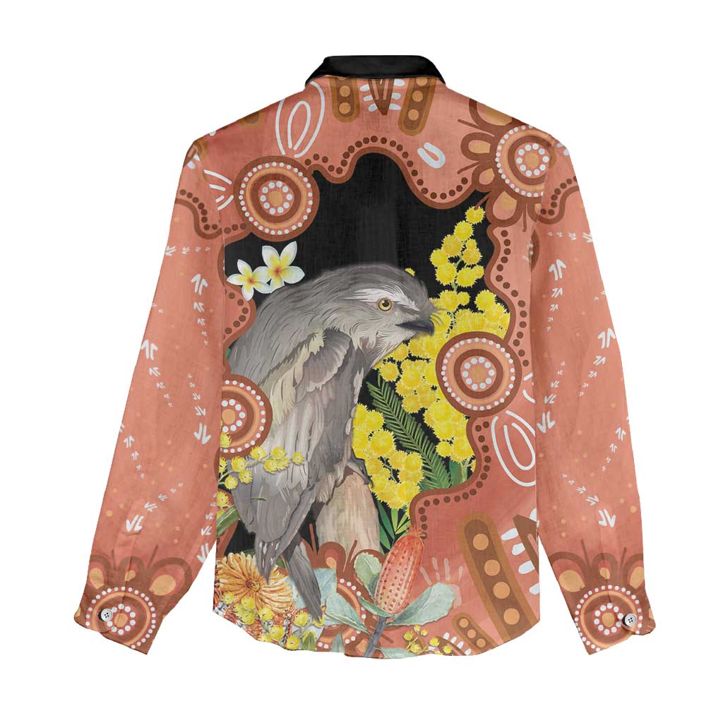 Australia Tawny Frogmouth Women Casual Shirt Golden Wattle Banksia Aboriginal Art - Aussie Hoodie