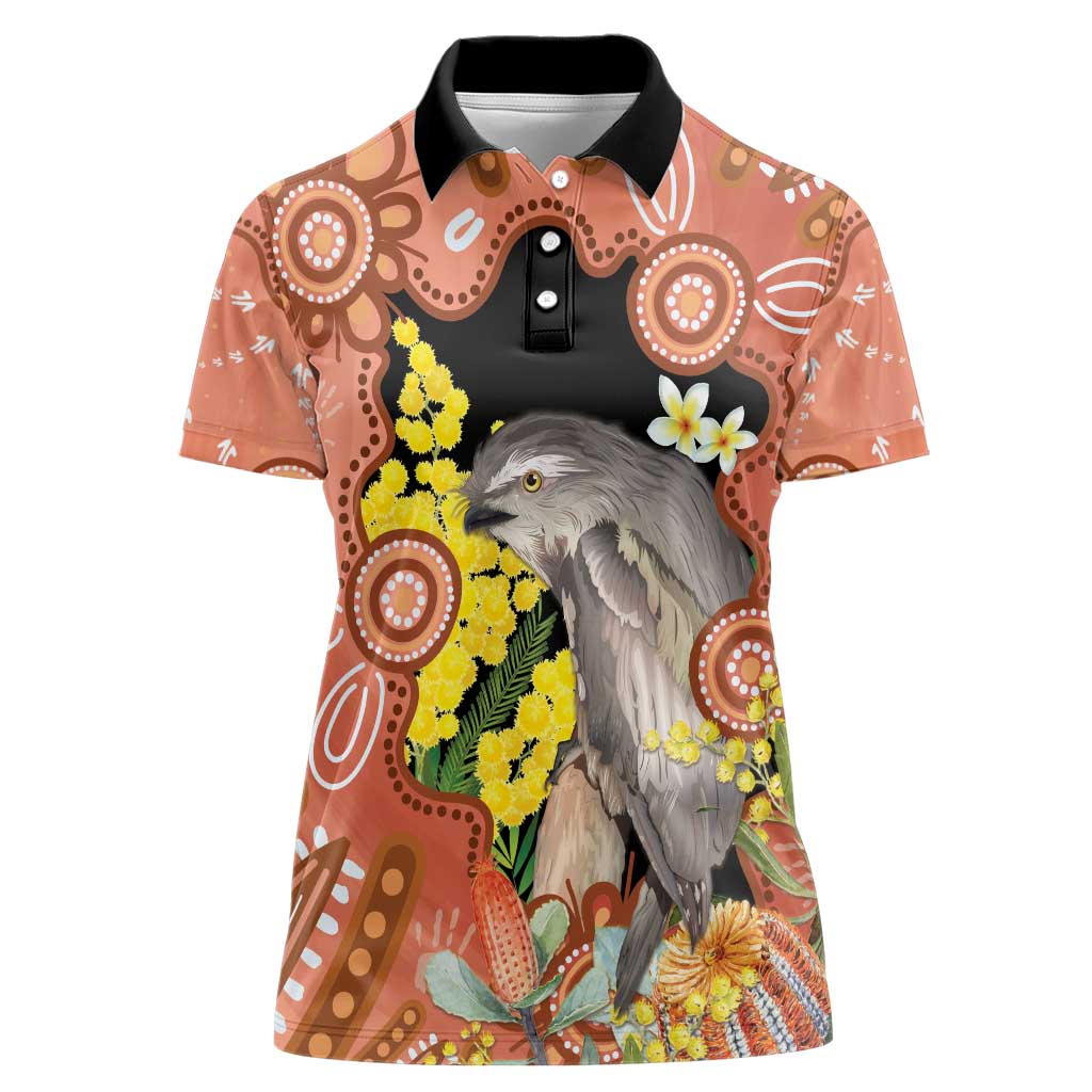 Australia Tawny Frogmouth Women Polo Shirt Golden Wattle Banksia Aboriginal Art - Aussie Hoodie