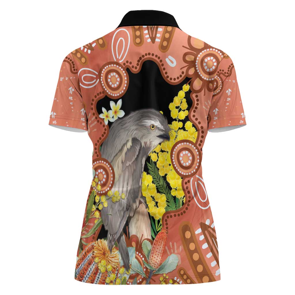 Australia Tawny Frogmouth Women Polo Shirt Golden Wattle Banksia Aboriginal Art - Aussie Hoodie