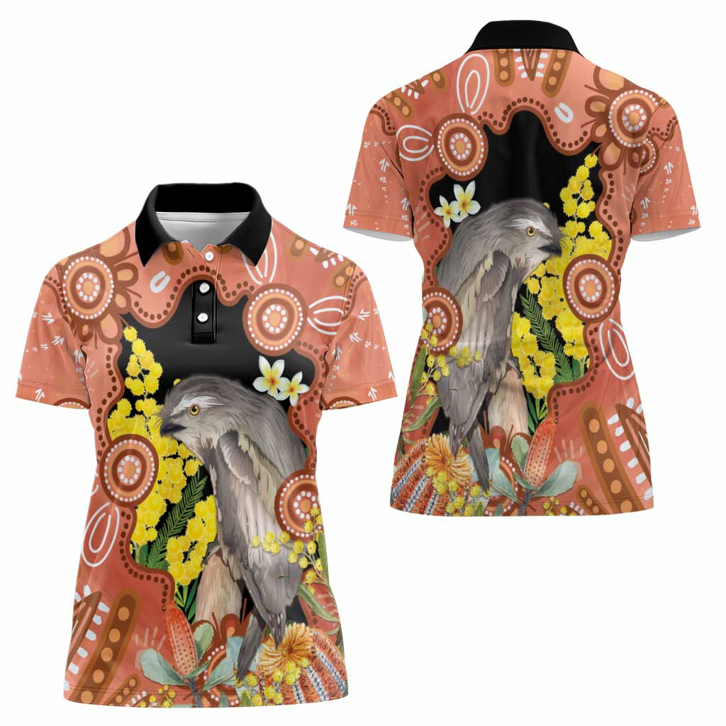 Australia Tawny Frogmouth Women Polo Shirt Golden Wattle Banksia Aboriginal Art - Aussie Hoodie