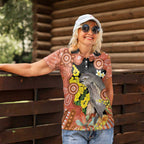 Australia Tawny Frogmouth Women Polo Shirt Golden Wattle Banksia Aboriginal Art - Aussie Hoodie