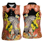 Australia Tawny Frogmouth Women Sleeveless Polo Shirt Golden Wattle Banksia Aboriginal Art - Aussie Hoodie