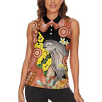 Australia Tawny Frogmouth Women Sleeveless Polo Shirt Golden Wattle Banksia Aboriginal Art - Aussie Hoodie