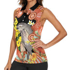 Australia Tawny Frogmouth Women Sleeveless Polo Shirt Golden Wattle Banksia Aboriginal Art - Aussie Hoodie