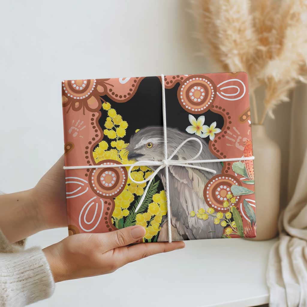 Australia Tawny Frogmouth Wrapping Paper Golden Wattle Banksia Aboriginal Art - Aussie Hoodie