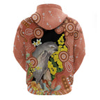Australia Tawny Frogmouth Zip Hoodie Golden Wattle Banksia Aboriginal Art - Aussie Hoodie