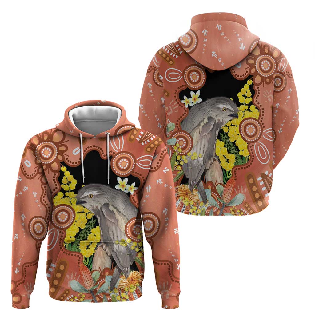 Australia Tawny Frogmouth Zip Hoodie Golden Wattle Banksia Aboriginal Art - Aussie Hoodie