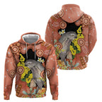 Australia Tawny Frogmouth Zip Hoodie Golden Wattle Banksia Aboriginal Art - Aussie Hoodie