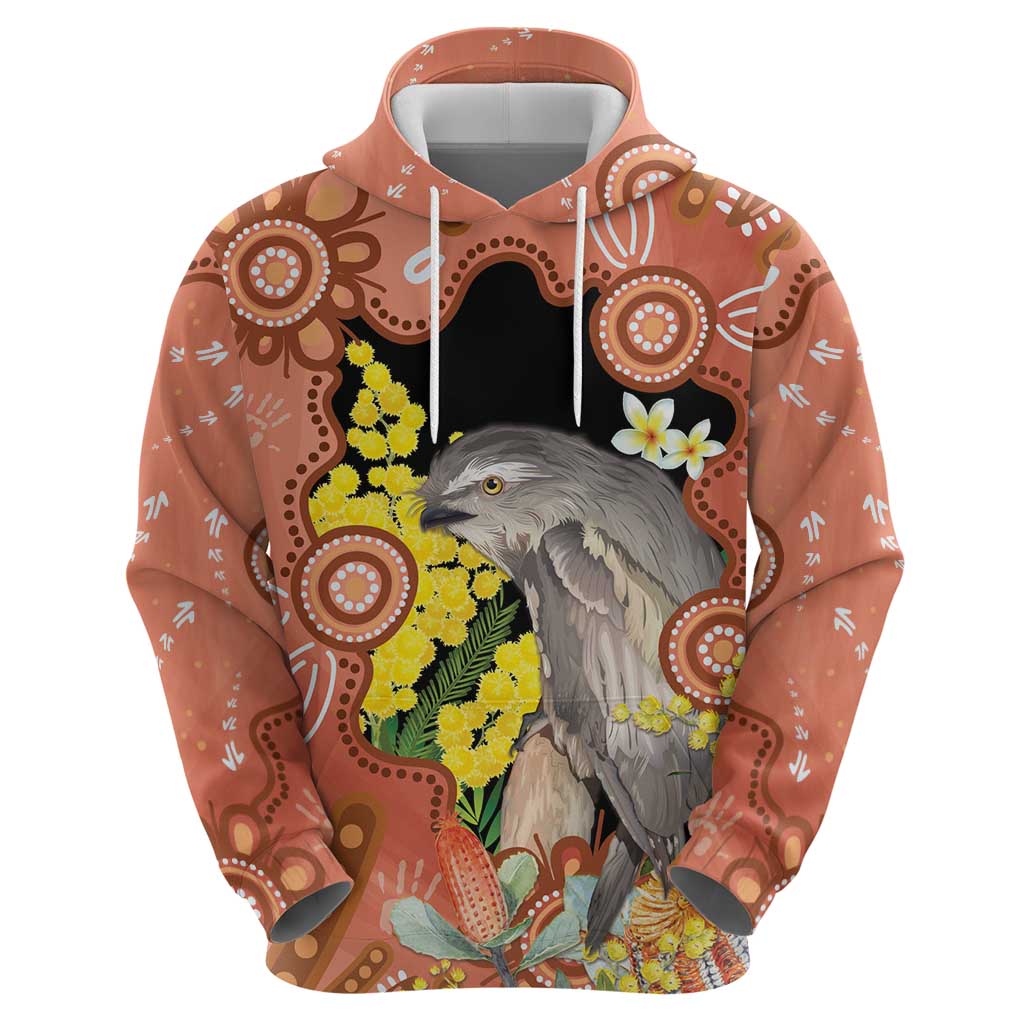 Australia Tawny Frogmouth Zip Hoodie Golden Wattle Banksia Aboriginal Art - Aussie Hoodie