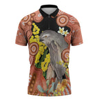 Australia Tawny Frogmouth Zipper Polo Shirt Golden Wattle Banksia Aboriginal Art - Aussie Hoodie