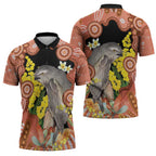 Australia Tawny Frogmouth Zipper Polo Shirt Golden Wattle Banksia Aboriginal Art - Aussie Hoodie