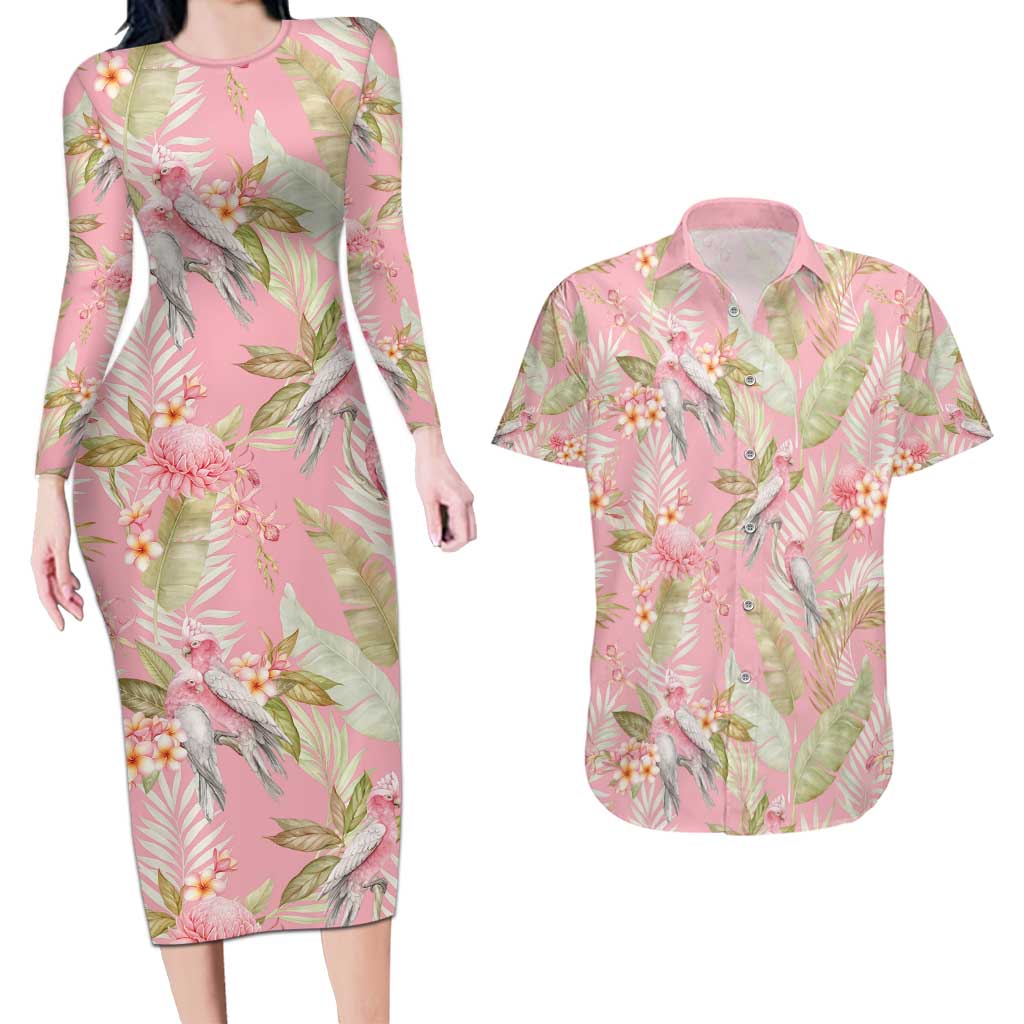 Australia Galah Cockatoo Couples Matching Long Sleeve Bodycon Dress and Hawaiian Shirt Eolophus Soseicapilla Couple Seamless Style - Aussie Hoodie