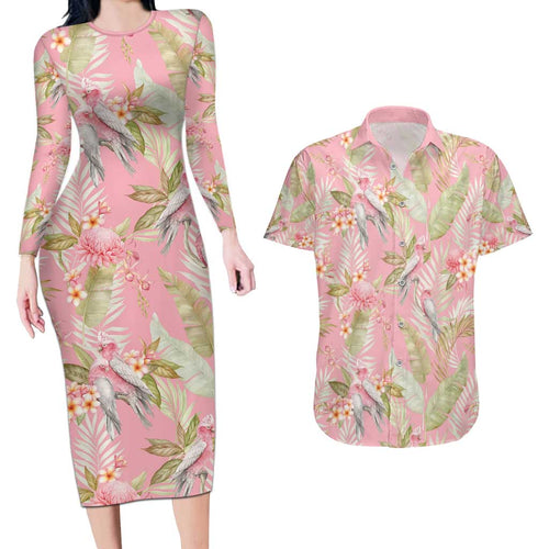Australia Galah Cockatoo Couples Matching Long Sleeve Bodycon Dress and Hawaiian Shirt Eolophus Soseicapilla Couple Seamless Style - Aussie Hoodie