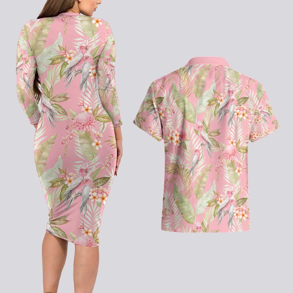 Australia Galah Cockatoo Couples Matching Long Sleeve Bodycon Dress and Hawaiian Shirt Eolophus Soseicapilla Couple Seamless Style - Aussie Hoodie