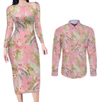 Australia Galah Cockatoo Couples Matching Long Sleeve Bodycon Dress and Long Sleeve Button Shirt Eolophus Soseicapilla Couple Seamless Style - Aussie Hoodie